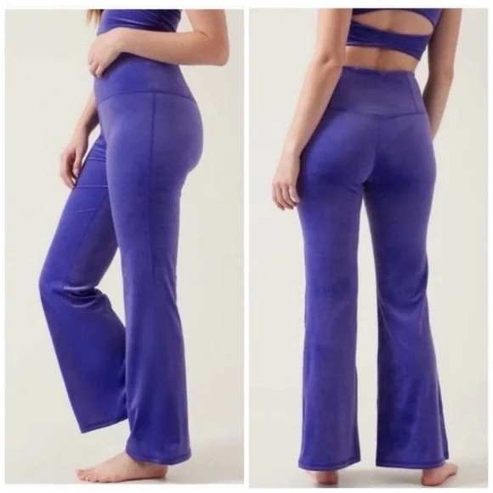 Athleta Elation Velvet Flare Pants Purple High Rise Yoga Leggings Small Petite